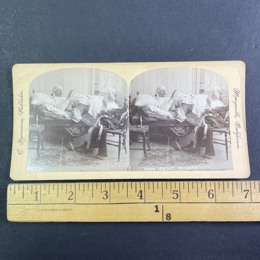 Man Falls Through Bed Stereoview Marysville California Antique c1890 X4129