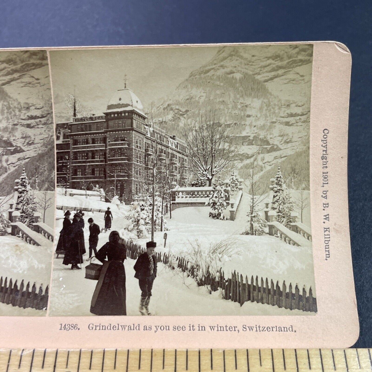 Antique 1901 Big Snowstorm Grindelwald Switzerland Stereoview Photo Card P3807