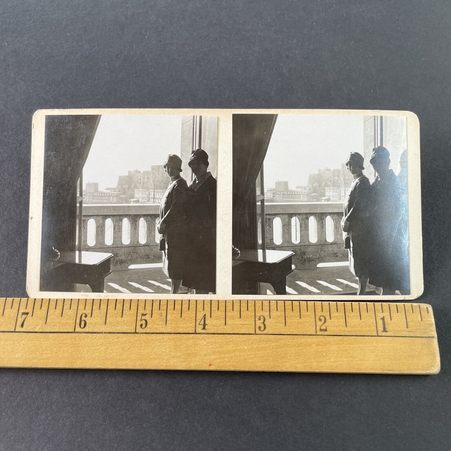 Antique 1925 Wealthy American Girls Balcony Ital OOAK Stereoview Photo Card 3238