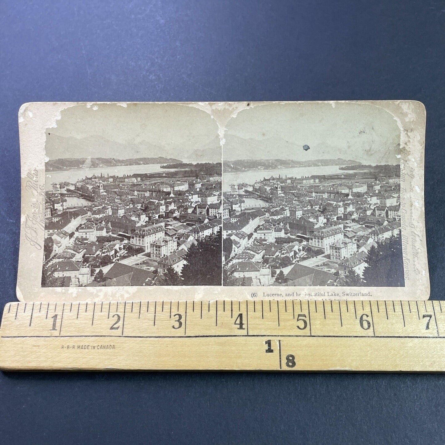 Antique 1897 Lucerne Switzerland City View Stereoview Photo Card P3949