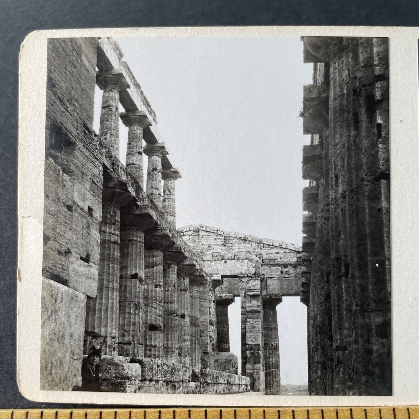 Antique 1925 Temple Of Neptune Naples Italy OOAK Stereoview Photo Card P3258