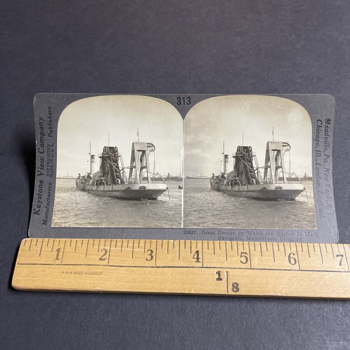 Antique 1910s Uruguay I Montevideo Dredging Ship Stereoview Photo Card P4463