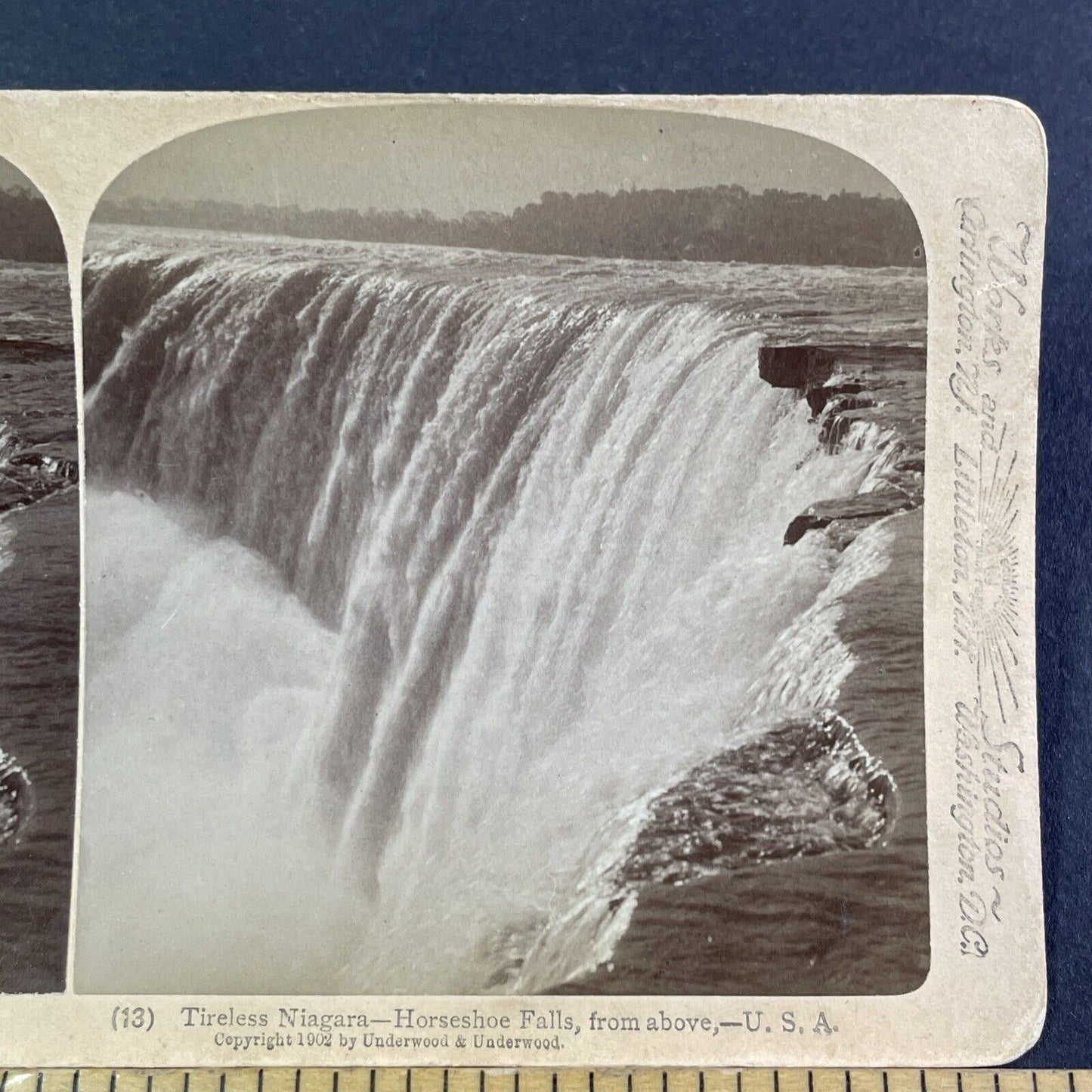 Top Edge of Niagara Falls Waterfall Stereoview Underwood Antique c1902 Y2781