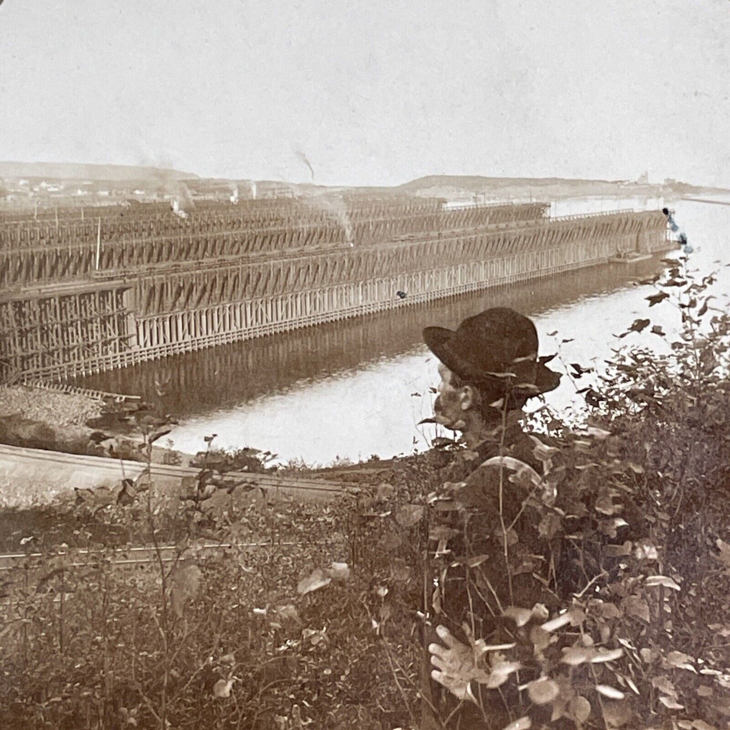 Two Harbors Minnesota Shipping Docks Stereoview Antique c1920s Y1139