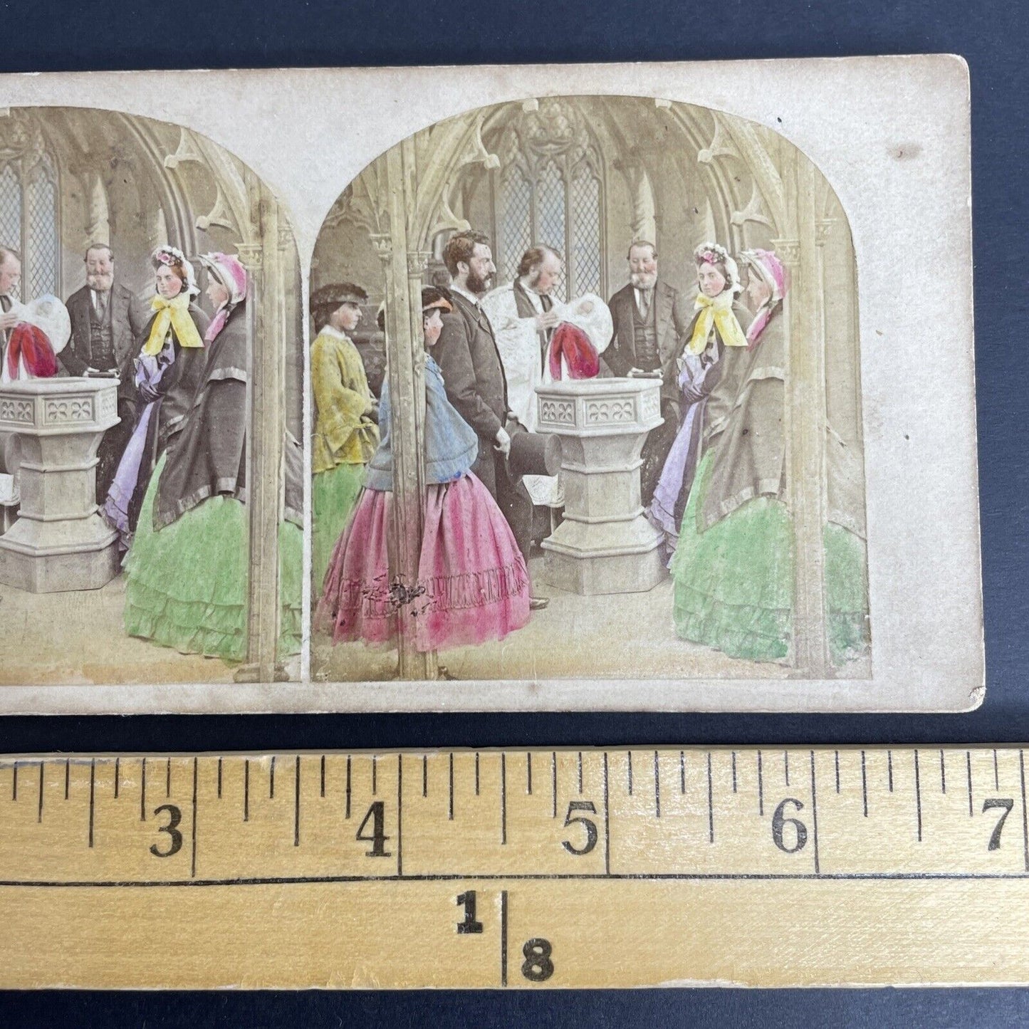 Antique c1840s Baptism Christening Of A Child Stereoview Photo Card PC826