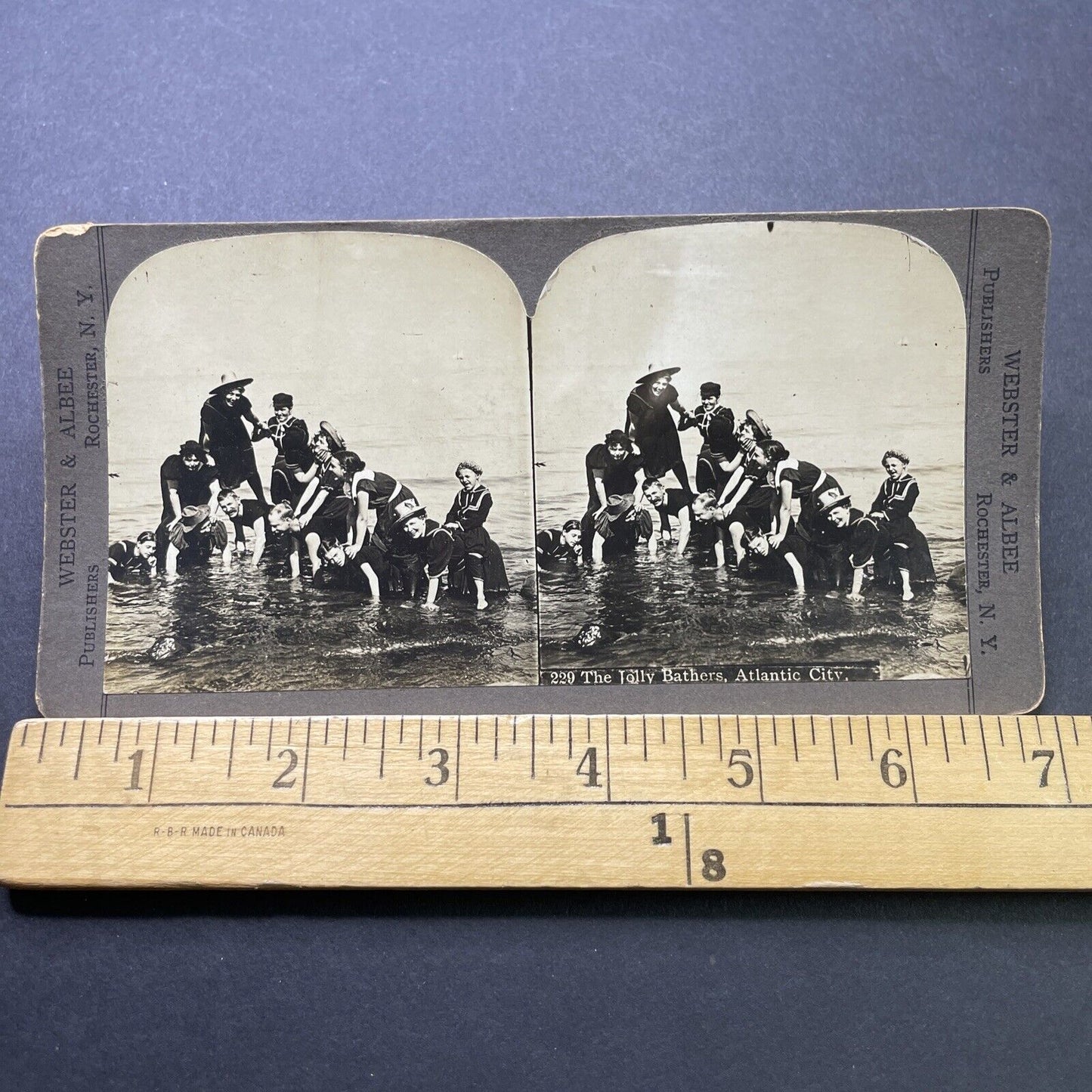 Antique 1890s Beach Swimming Atlantic City NJ Stereoview Photo Card P2440