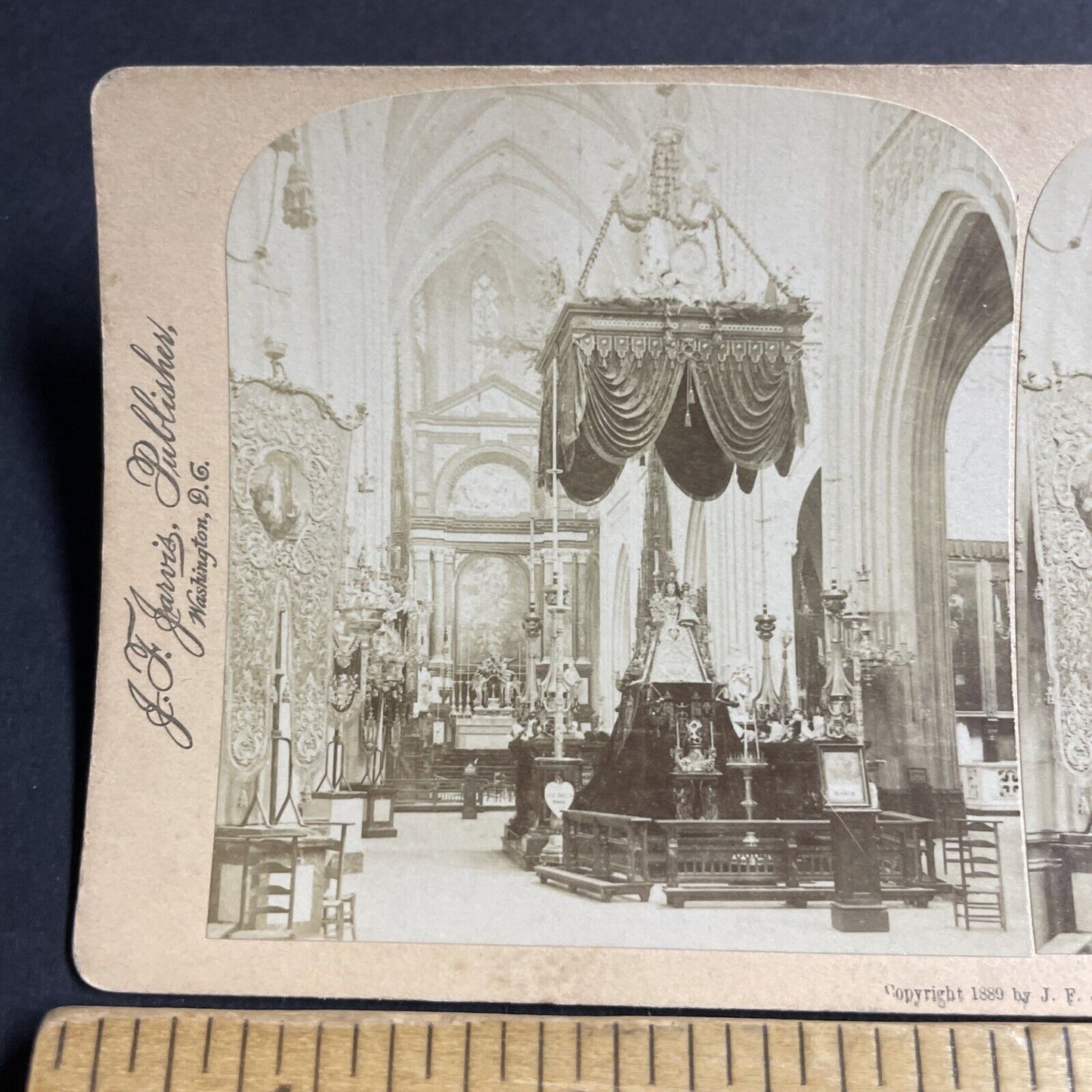 Antique 1889 Inside Great Cathedral Antwerp Belgium Stereoview Photo Card P4506