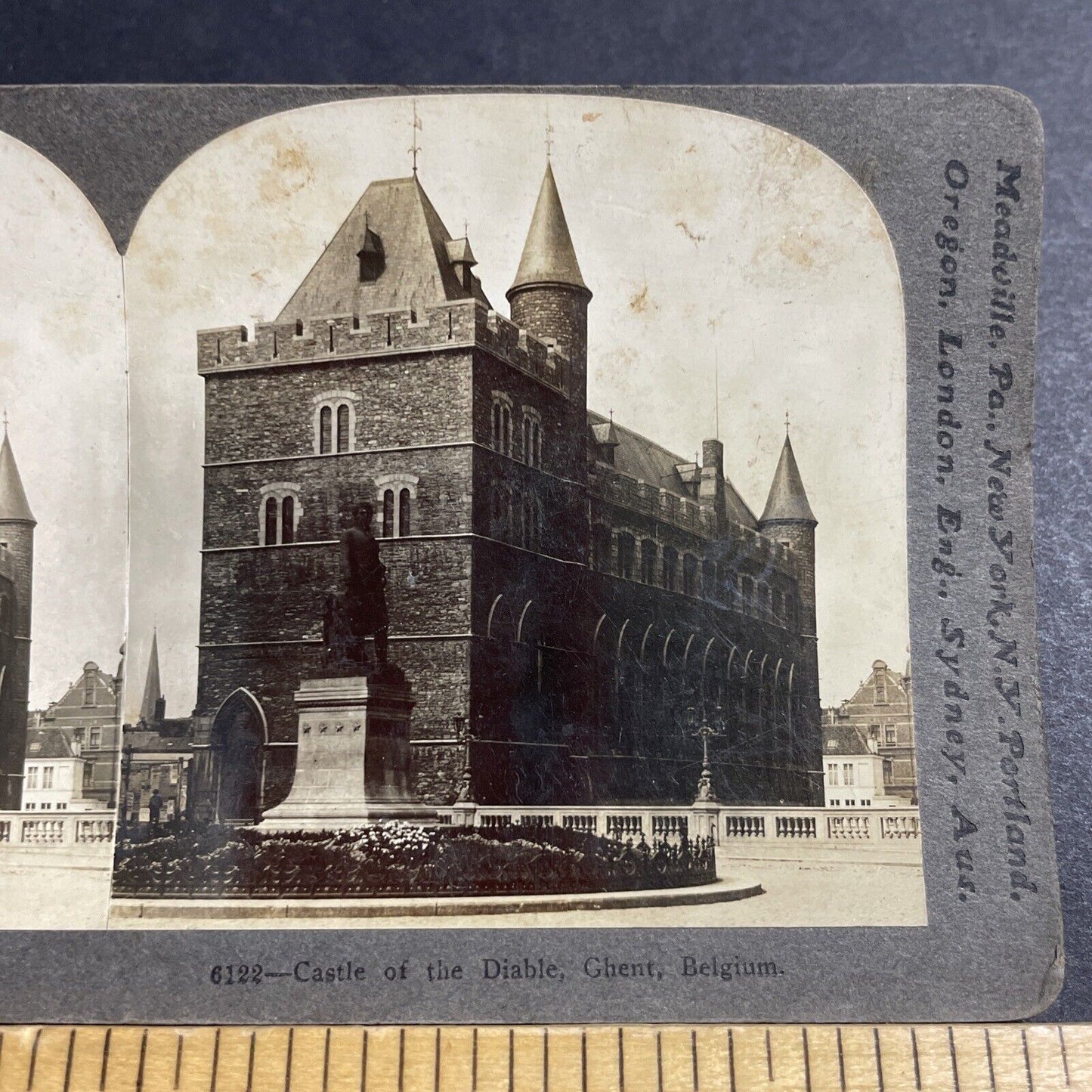 Antique 1905 Diable Castle In Ghent Belgium Stereoview Photo Card P5209