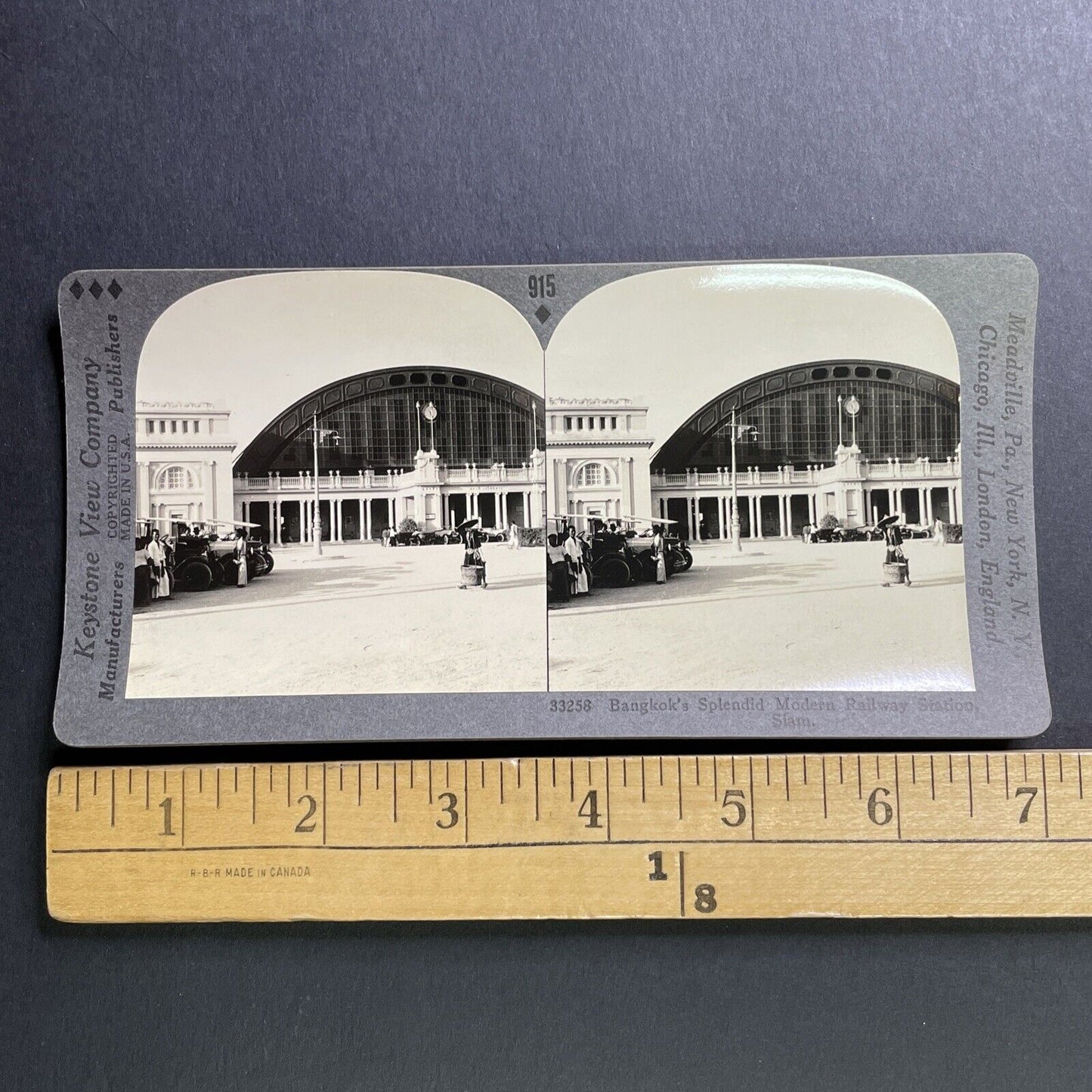 Antique 1933 Railway Station Bangkok Thailand Stereoview Photo Card P1633