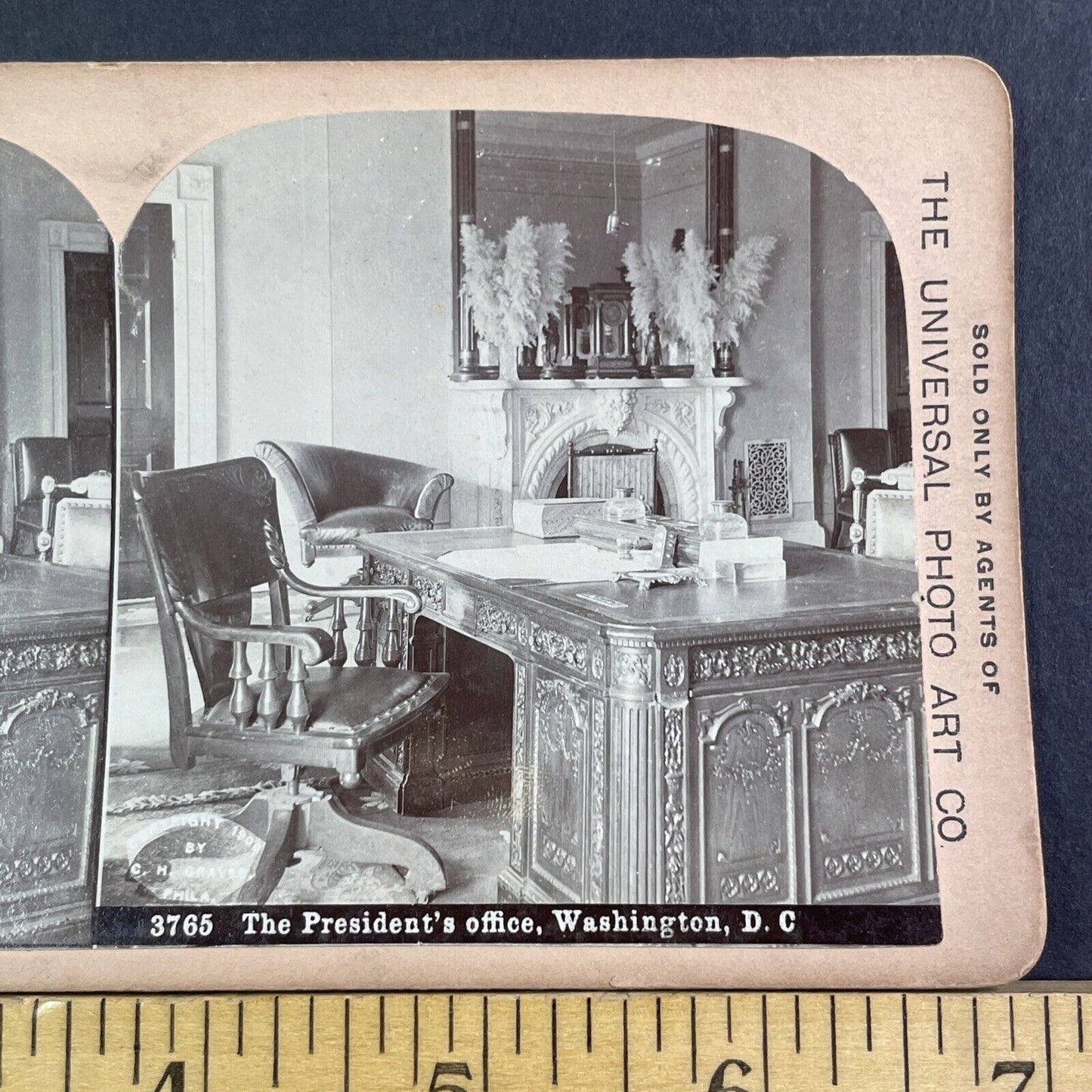 President's Desk White House Stereoview Washington DC Antique c1900 X2833