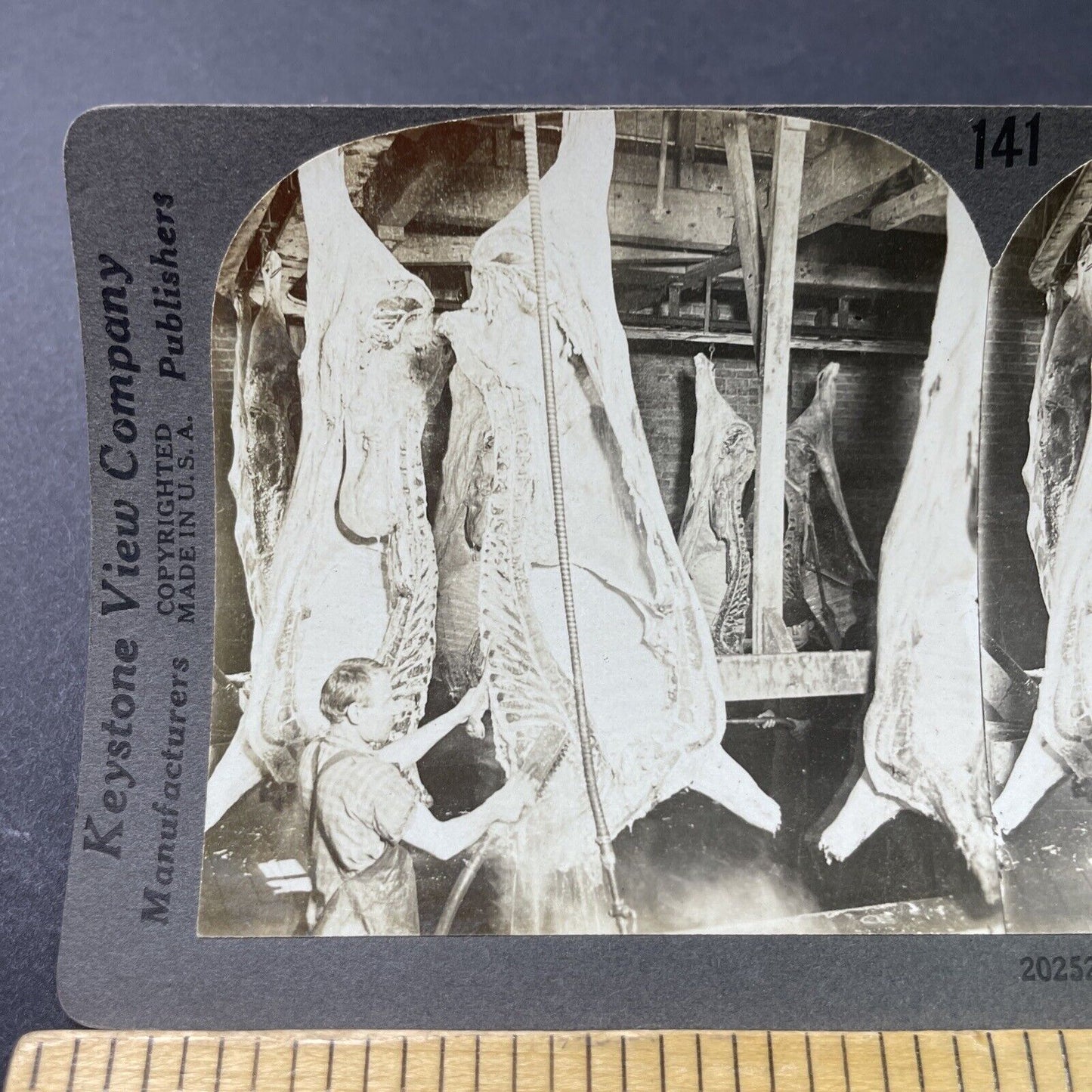 Antique 1918 Beef Abattoir Chicago Illinois Stereoview Photo Card P3071