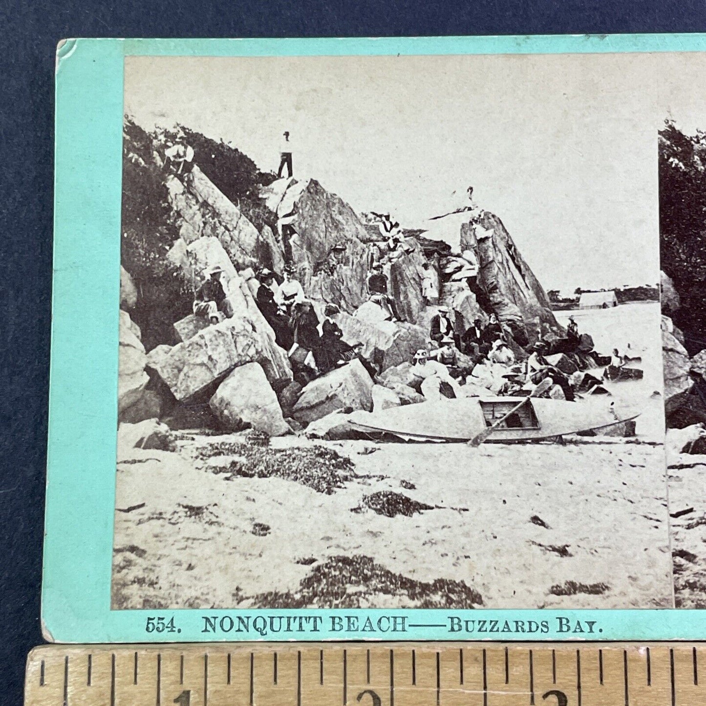 Nonquitt Beach Massachusetts Stereoview TEM White Photo Card Antique c1868 X1000