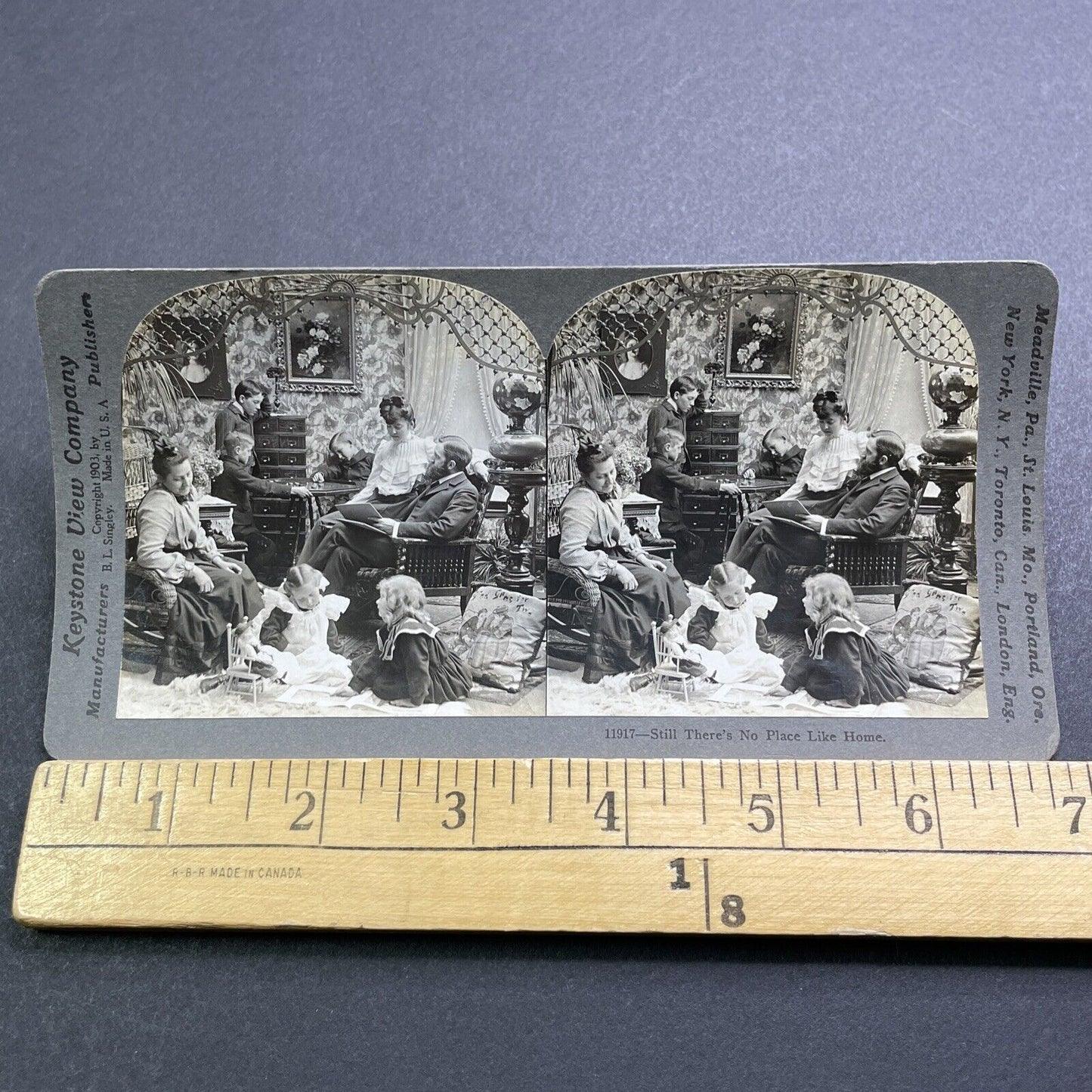 Antique 1903 Child Leans On Stereograph Cabinet Stereoview Photo Card V2889