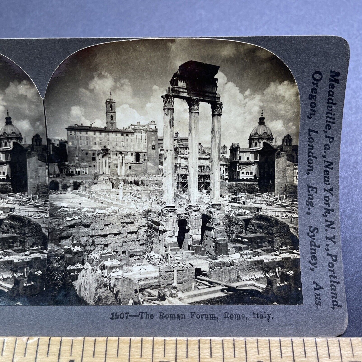 Antique 1909 The Roman Forum Rome Italy Stereoview Photo Card V2857