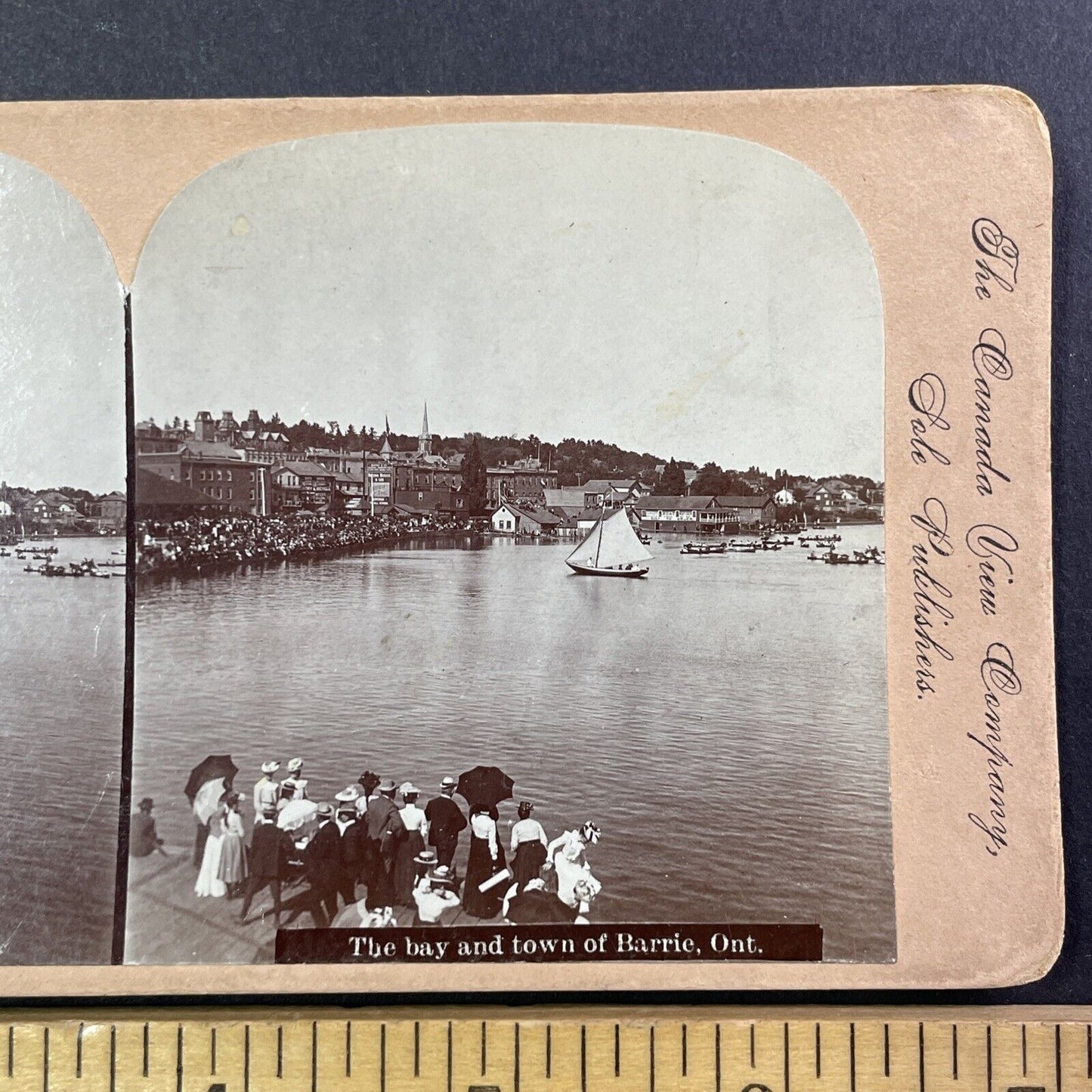 Barrie Ontario Canada Harbourfront Stereoview Rowing Race Antique c1899 Y481