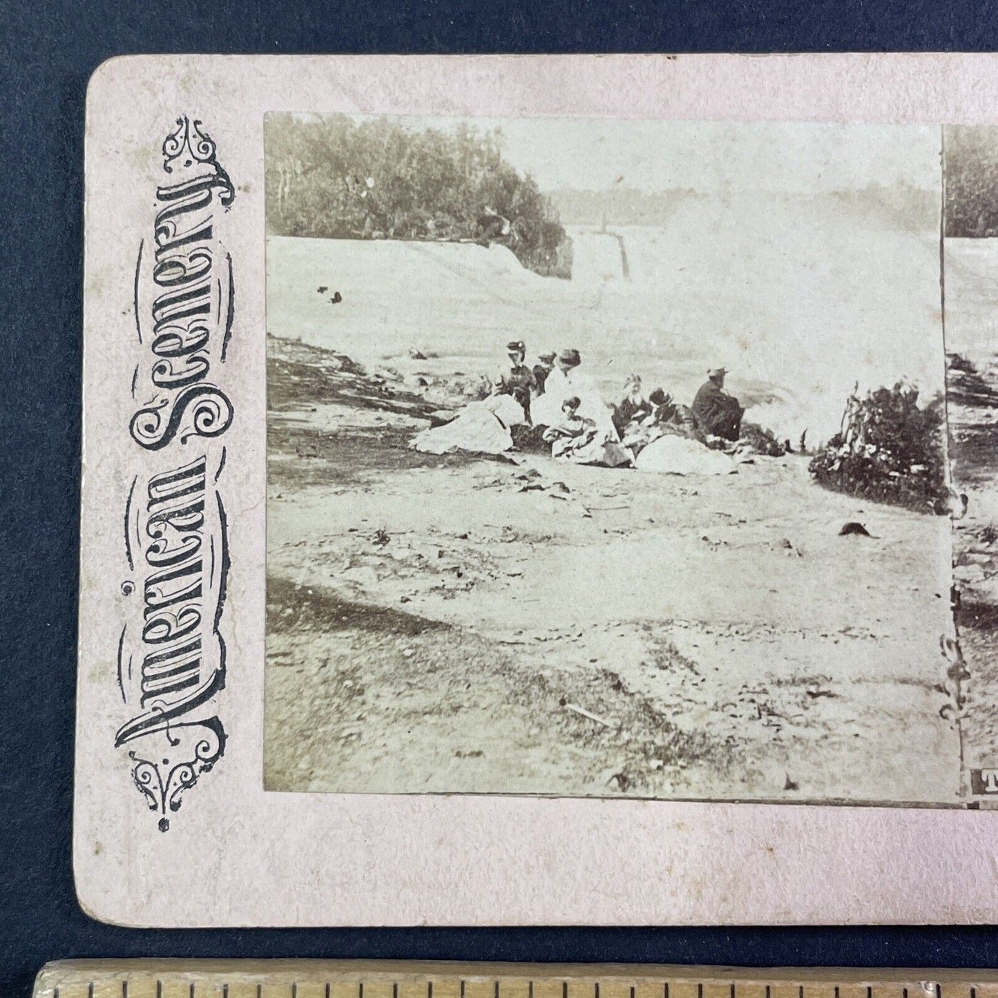 Picnic on top of Niagara Falls New York Stereoview Antique c1870s Y2533