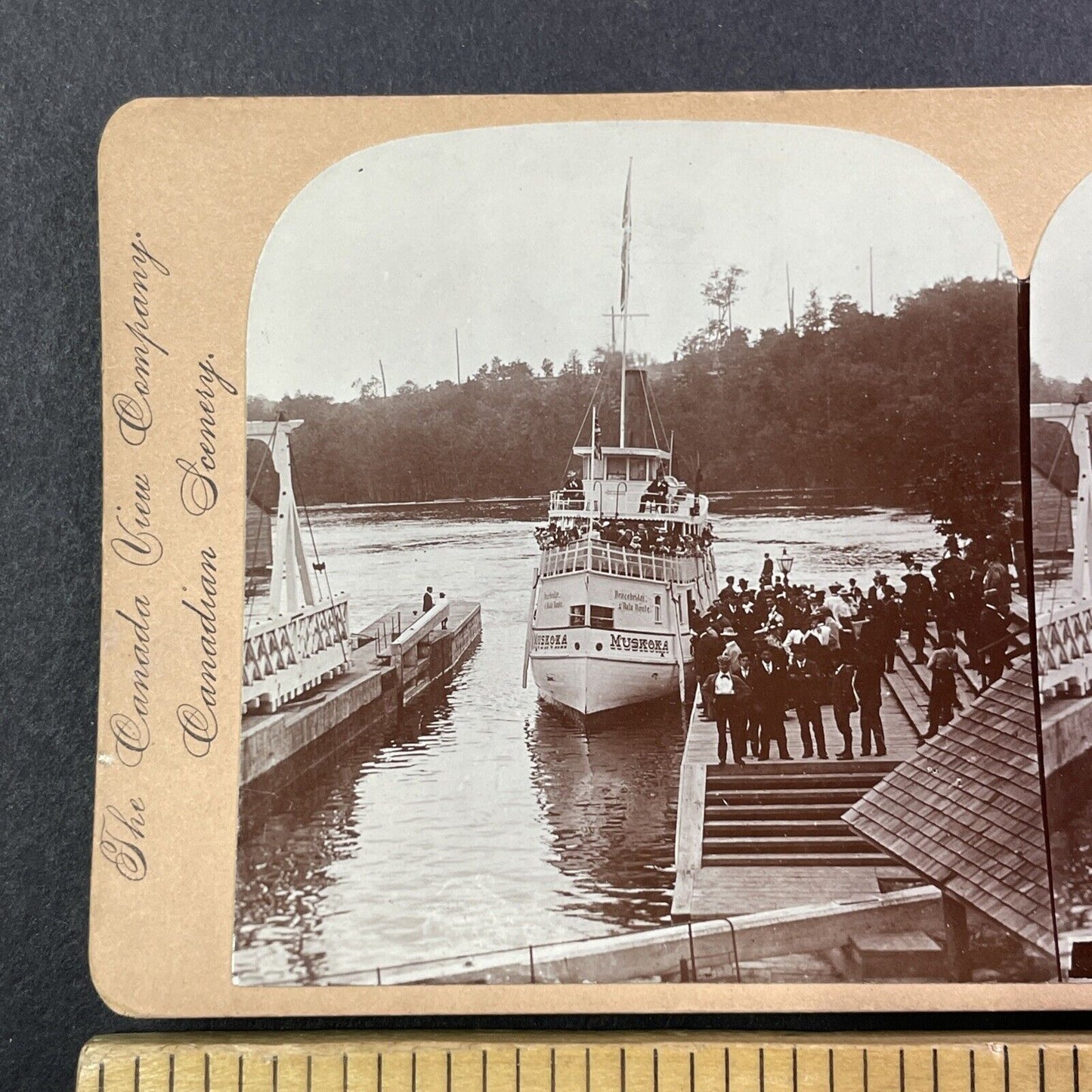 Lake Rosseau Steamer Stereoview Port Carling Ontario Canada Antique c1899 Y477