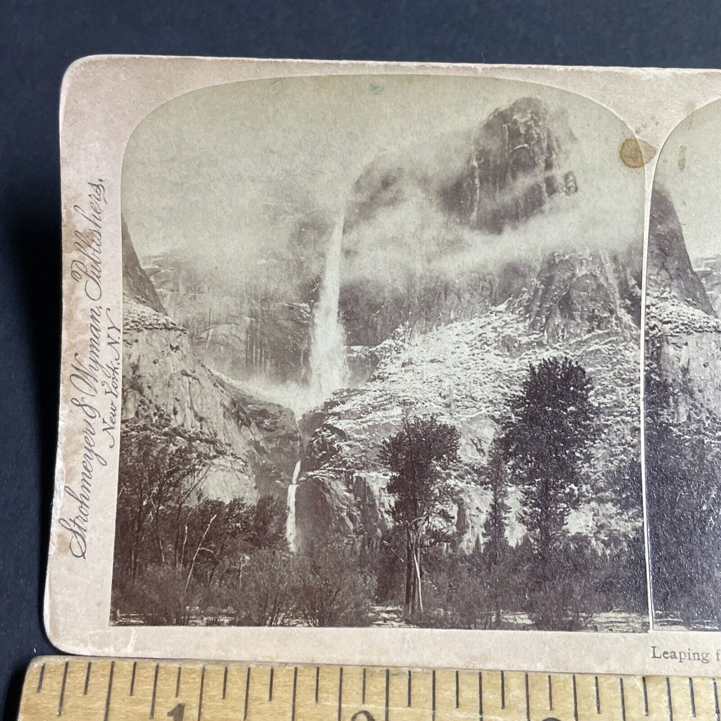 Antique 1894 Large Waterfall Yosemite California Stereoview Photo Card P4321