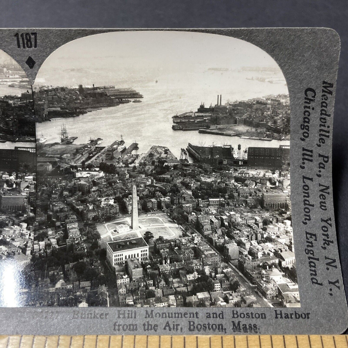 Antique 1920s Boston Massachusetts Aerial View Stereoview Photo Card V2633