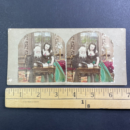 Elder Teaches Woman About Bible Stereoview att. Michael Burr Antique c1863 X4064