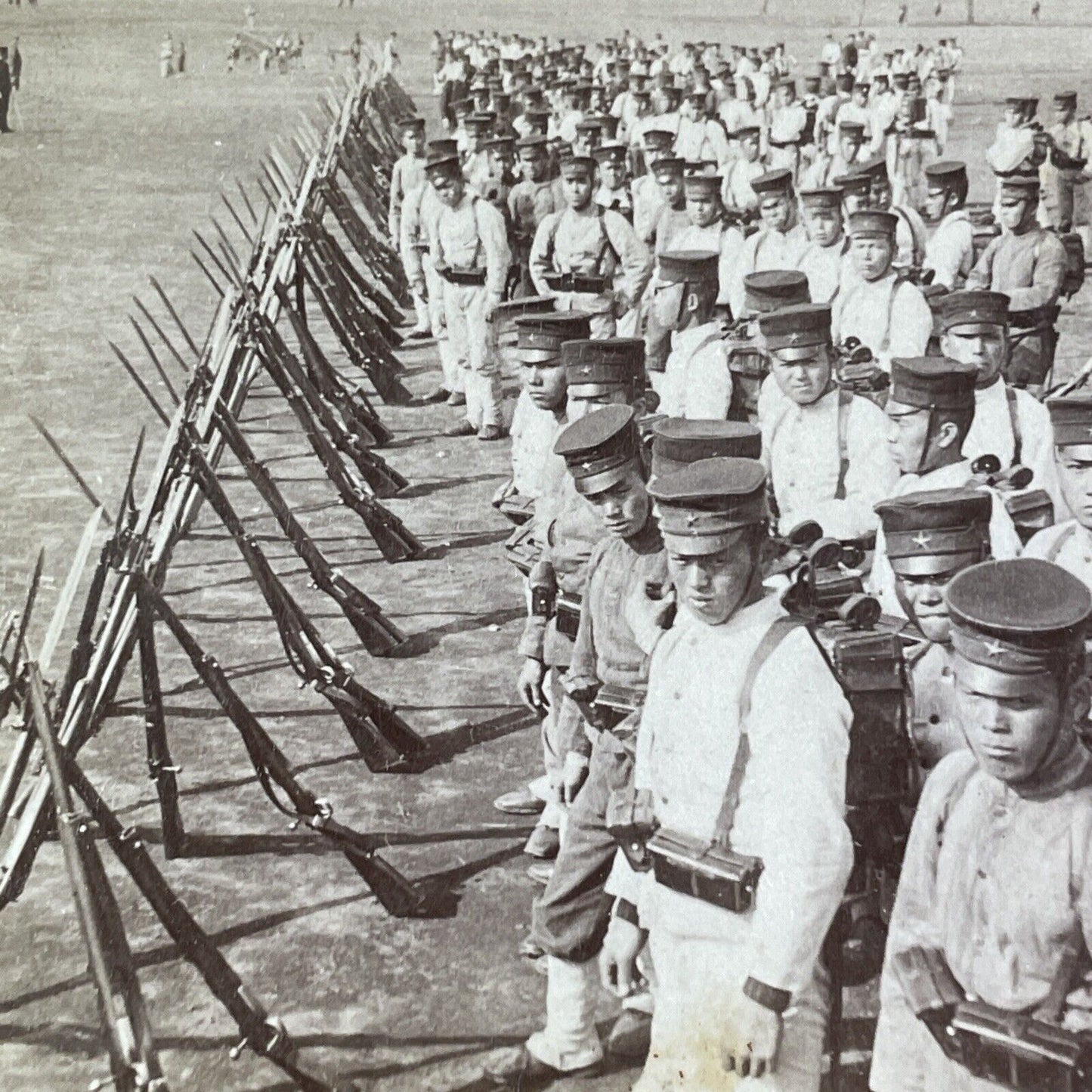 Japanese Soldiers Mobilized Stereoview Russo-Sino War Antique c1904 X4069