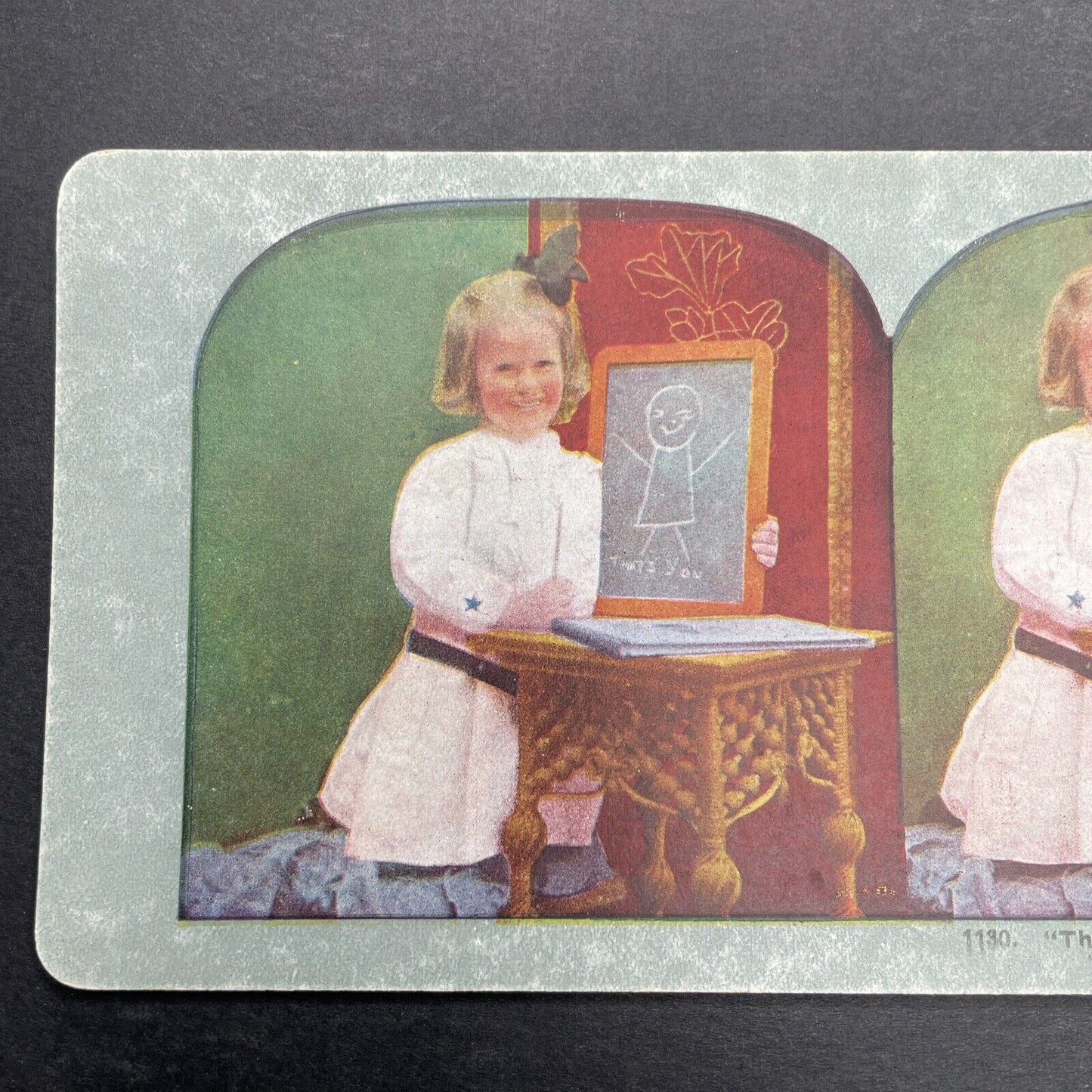 Antique 1905 A Young Girl Draws On A Chalk Board Stereoview Photo Card P1252