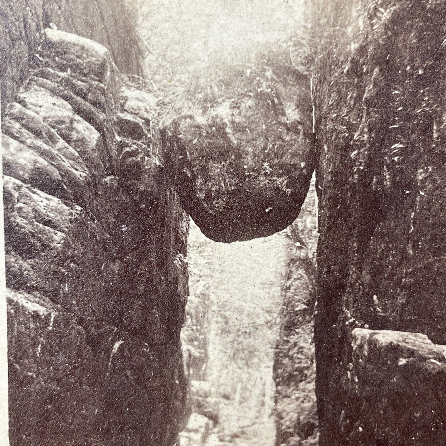 Antique 1860s Suspended Rock Franconia Notch Flume Stereoview Photo Card V1760