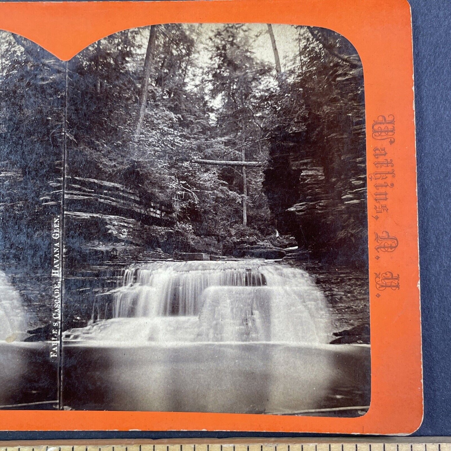 Cascade Falls Watkins Glen New York Stereoview R.D. Crum Antique c1870 Y1036
