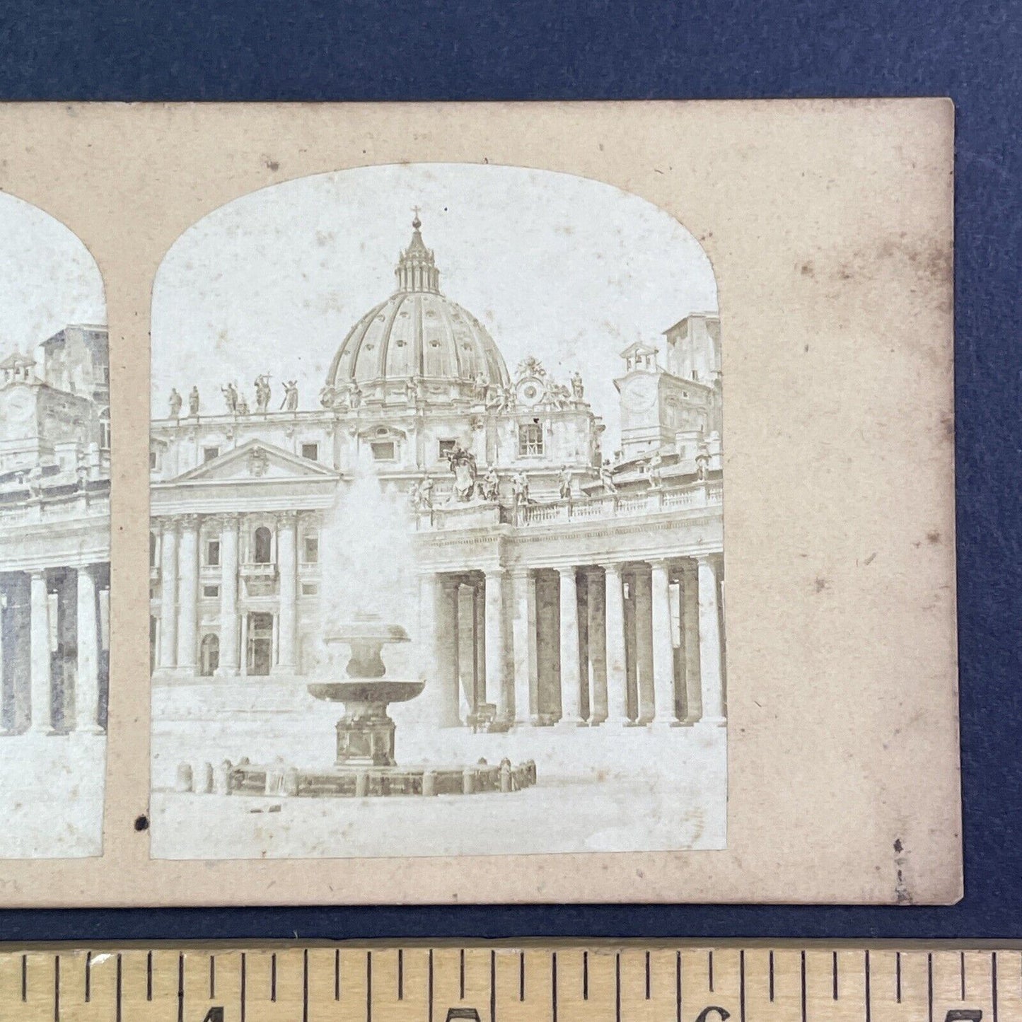 St. Peter's Fountain Rome Italy Stereoview Antique c1855 Y1018