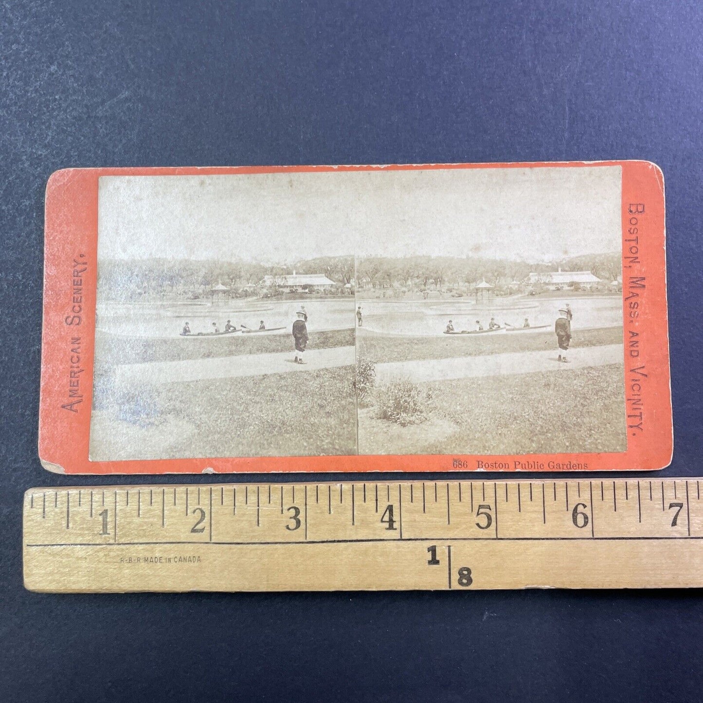 Boston Public Garden Lake And Rowing Stereoview Antique c1869 X2419