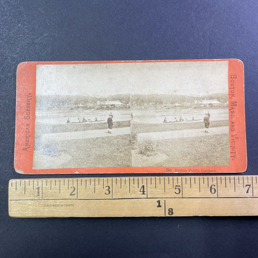 Boston Public Garden Lake And Rowing Stereoview Antique c1869 X2419