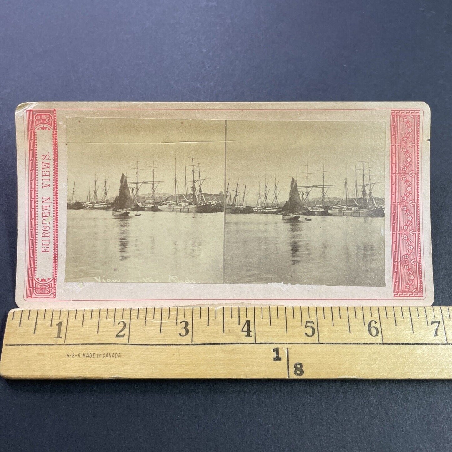 Antique 1870s French Navy Ships Aude River France Stereoview Photo Card P4133