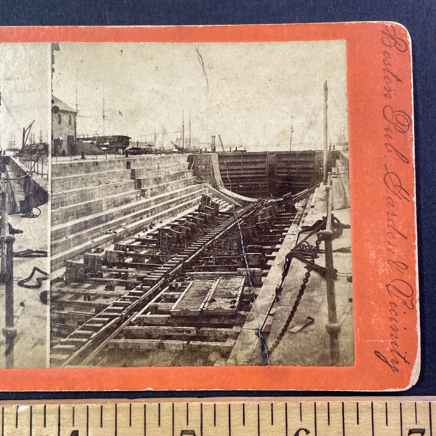 Charlestown Navy Yard Dry Dock 1 Stereoview Boston MA Antique c1869 X2442