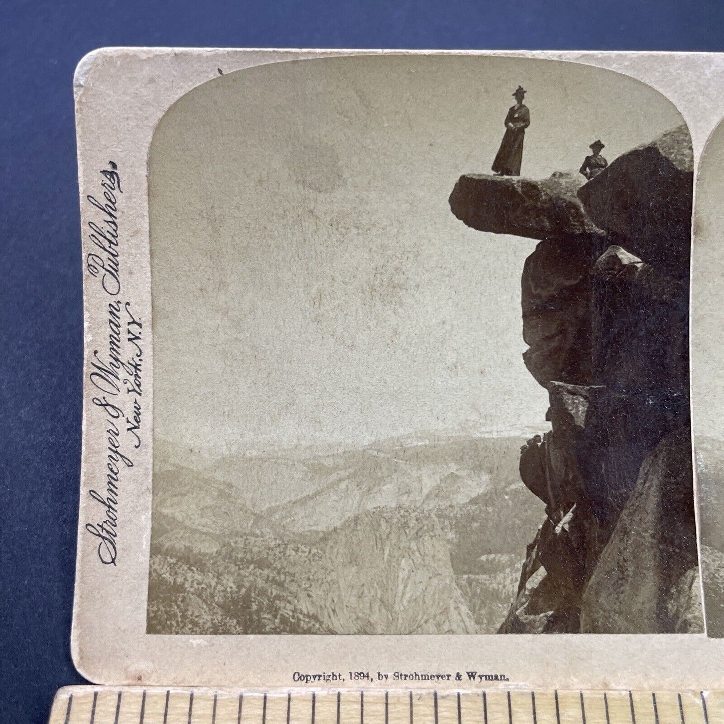 Antique 1894 Woman On Glacier Point Yosemite CA Stereoview Photo Card P3141