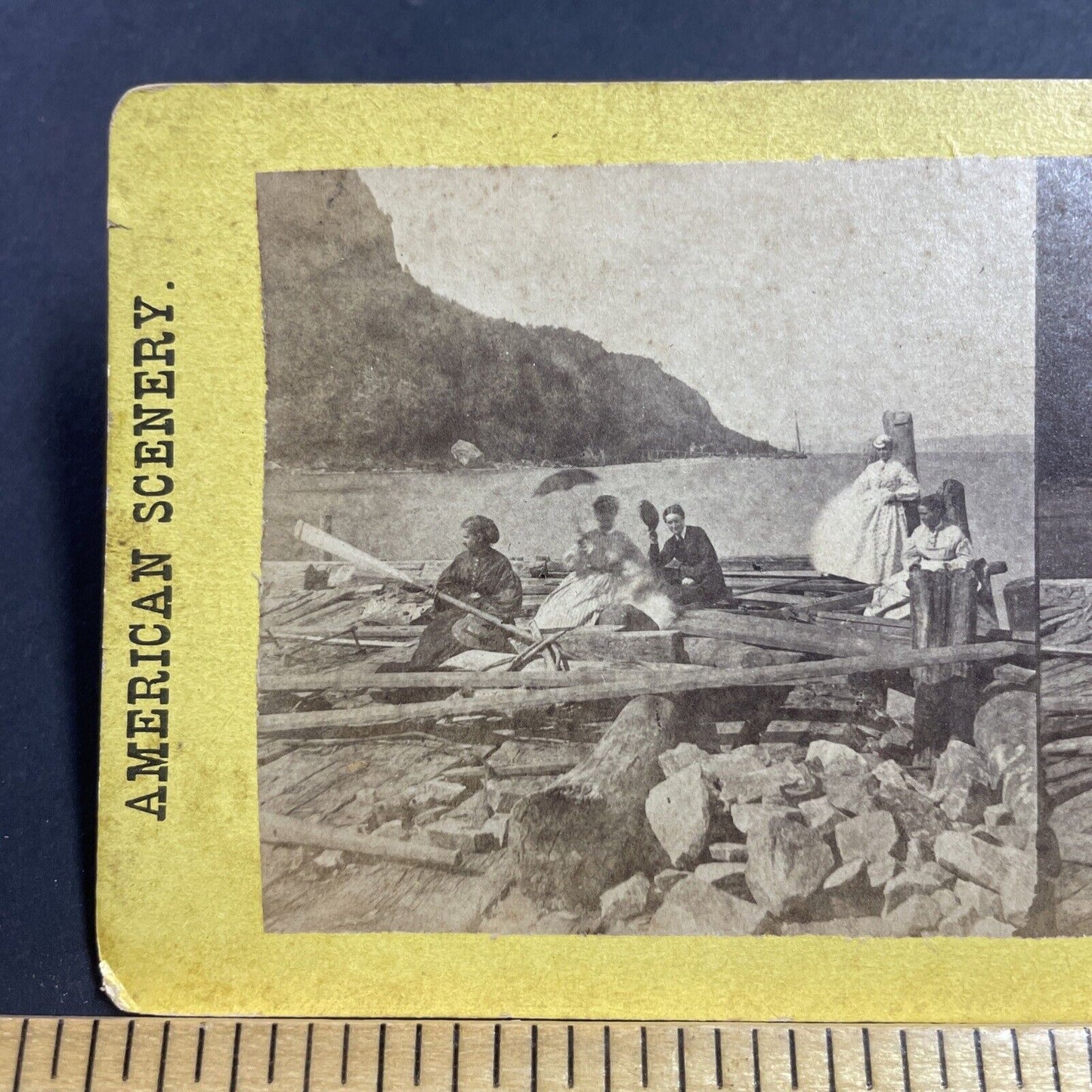 Antique 1870s Wealthy Women On Hudson River NY Stereoview Photo Card P1980-11