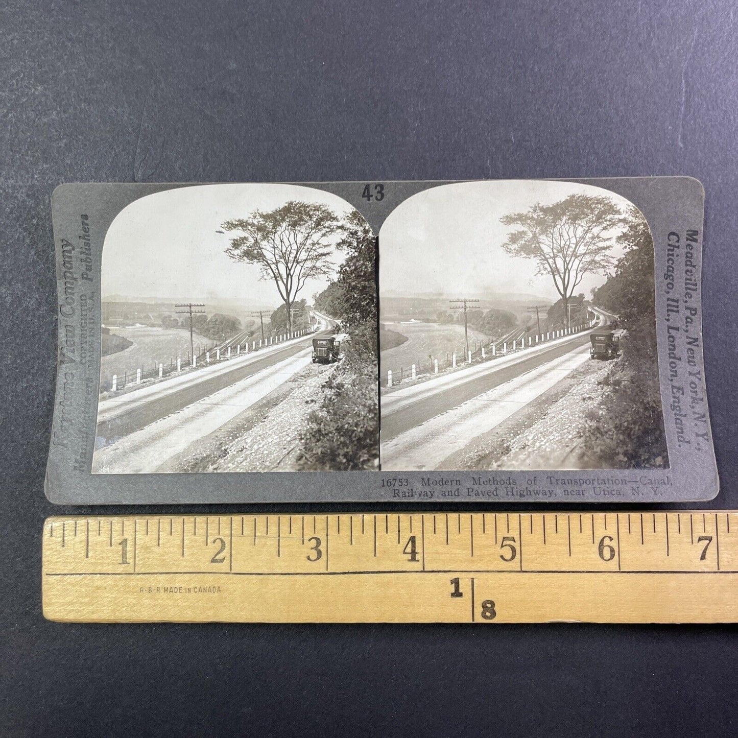 Railroad and Canal Near Utica New York Stereoview Antique c1920s Y523