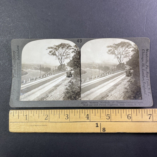 Railroad and Canal Near Utica New York Stereoview Antique c1920s Y523