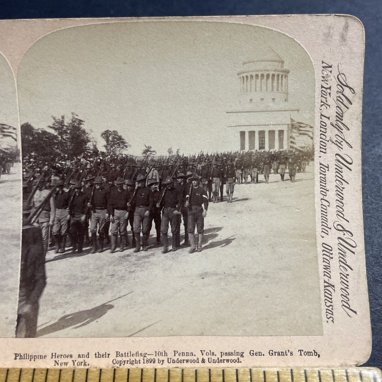 Antique 1899 US Army Marching In Manhattan New York Stereoview Photo Card P4941