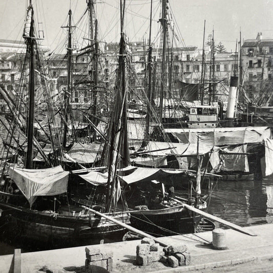 Antique 1899 Shipping & Fishing Port Calabria Italy Stereoview Photo Card P941