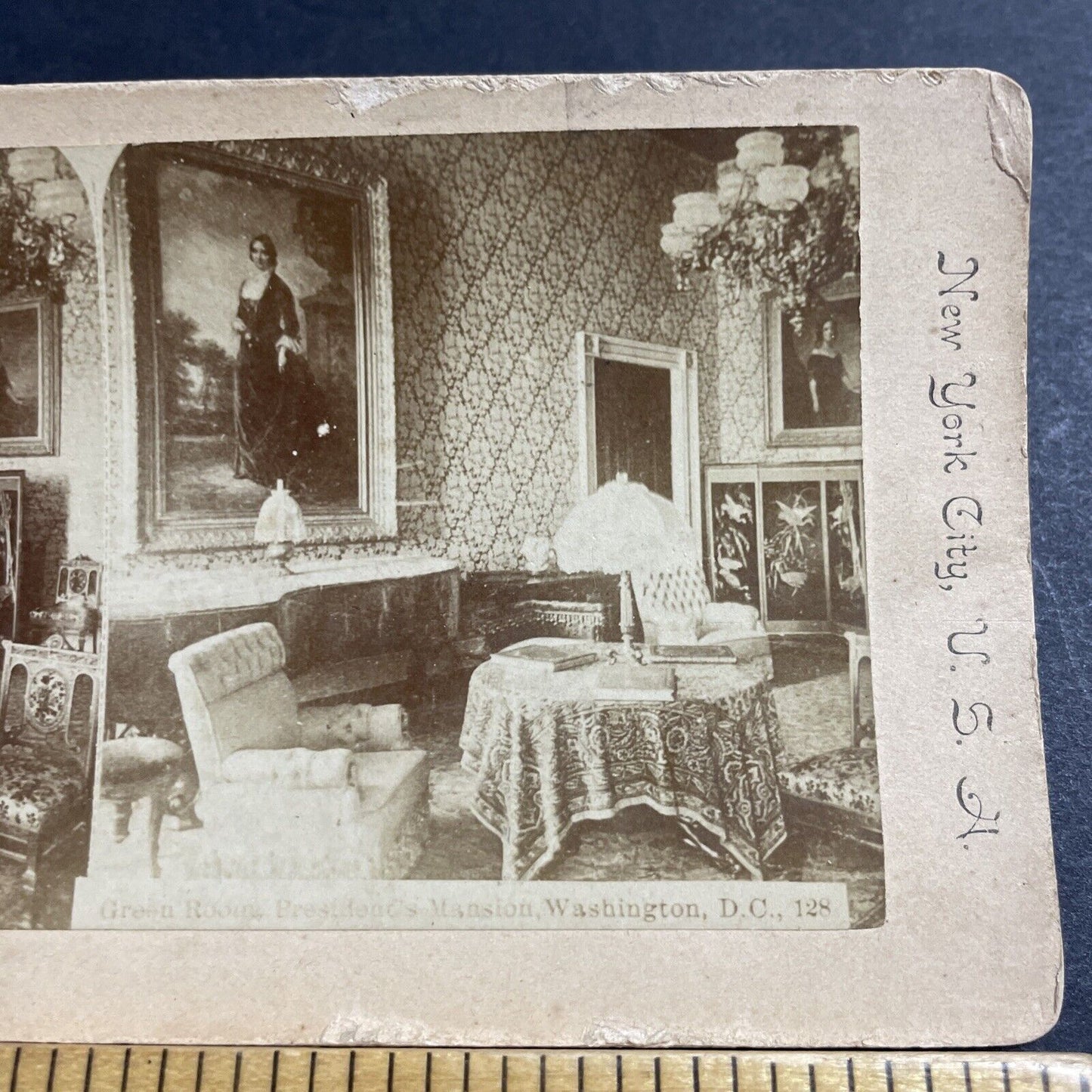 Antique 1880s The Green Room In The White House DC Stereoview Photo Card P5052