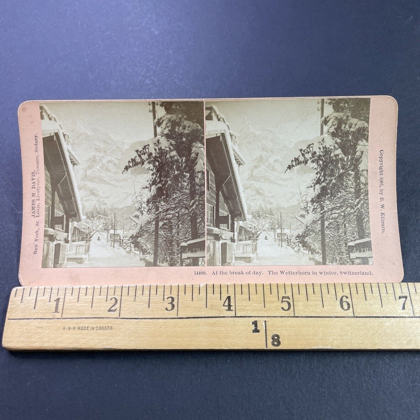 Antique 1901 Big Snowstorm Grindelwald Switzerland Stereoview Photo Card P3945