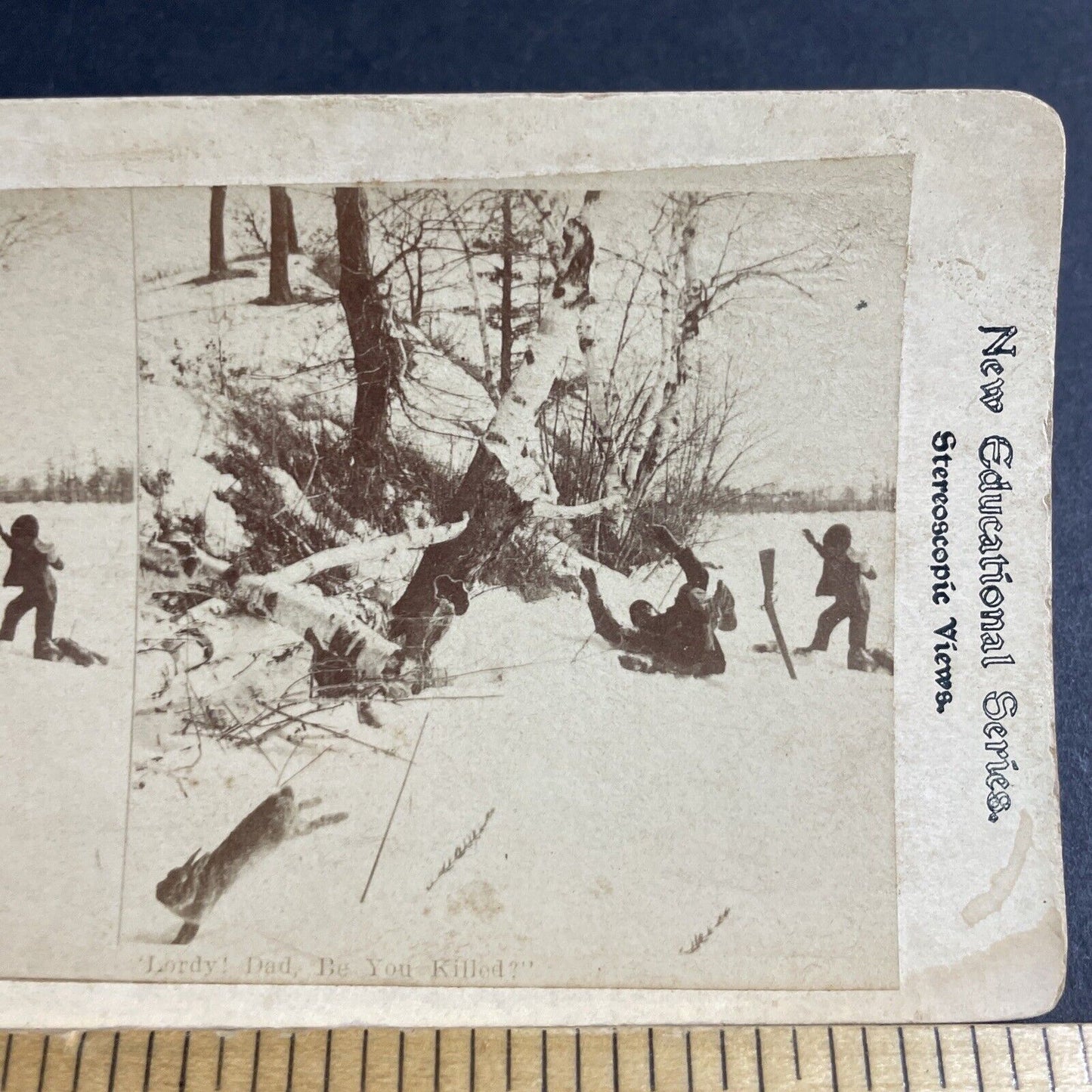 Antique 1870s Boy Accidentally Shoots Father Hunting Stereoview Photo Card P4059