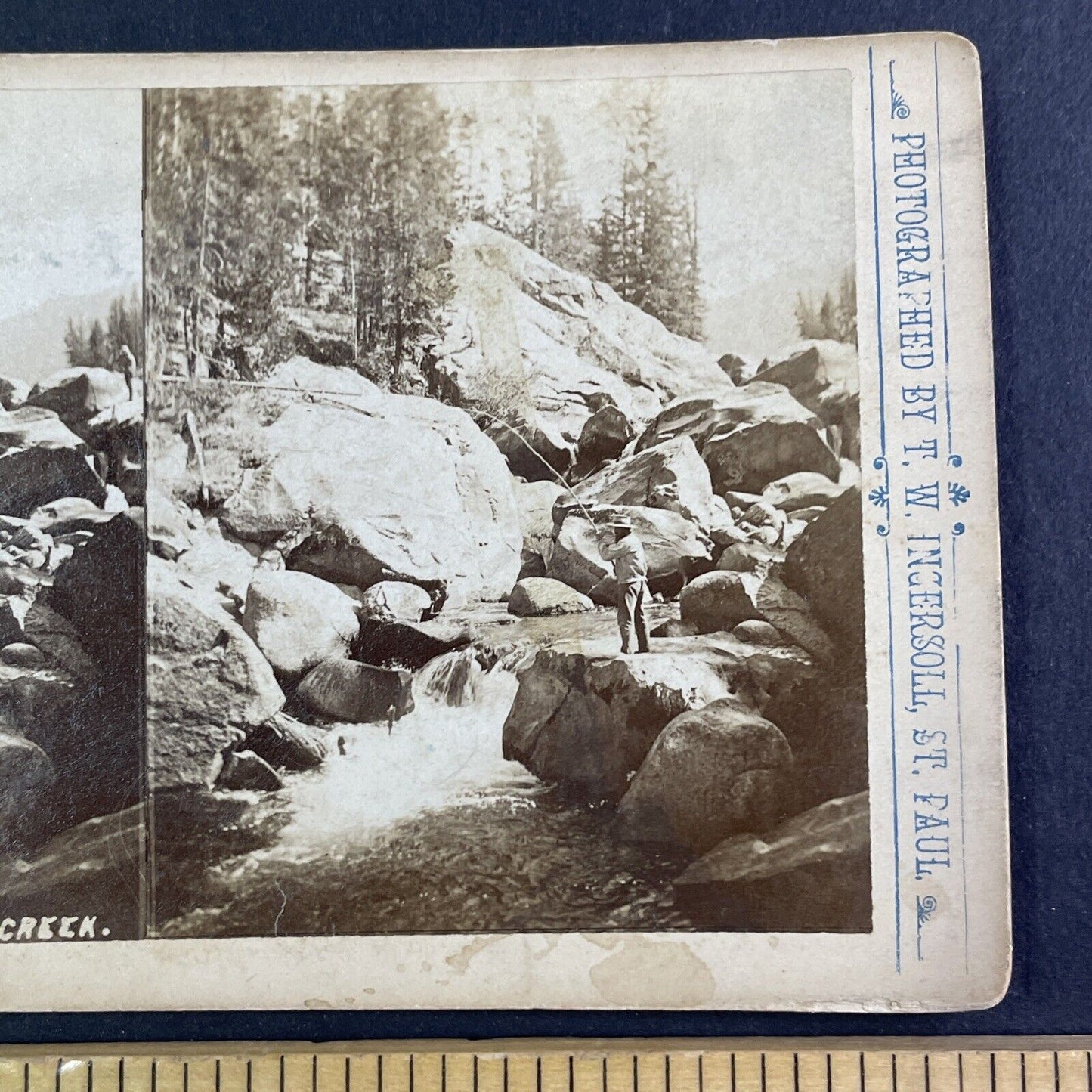 Fishing in Slough Creek Wyoming Stereoview T.W. Ingersoll Antique c1888 Y1328