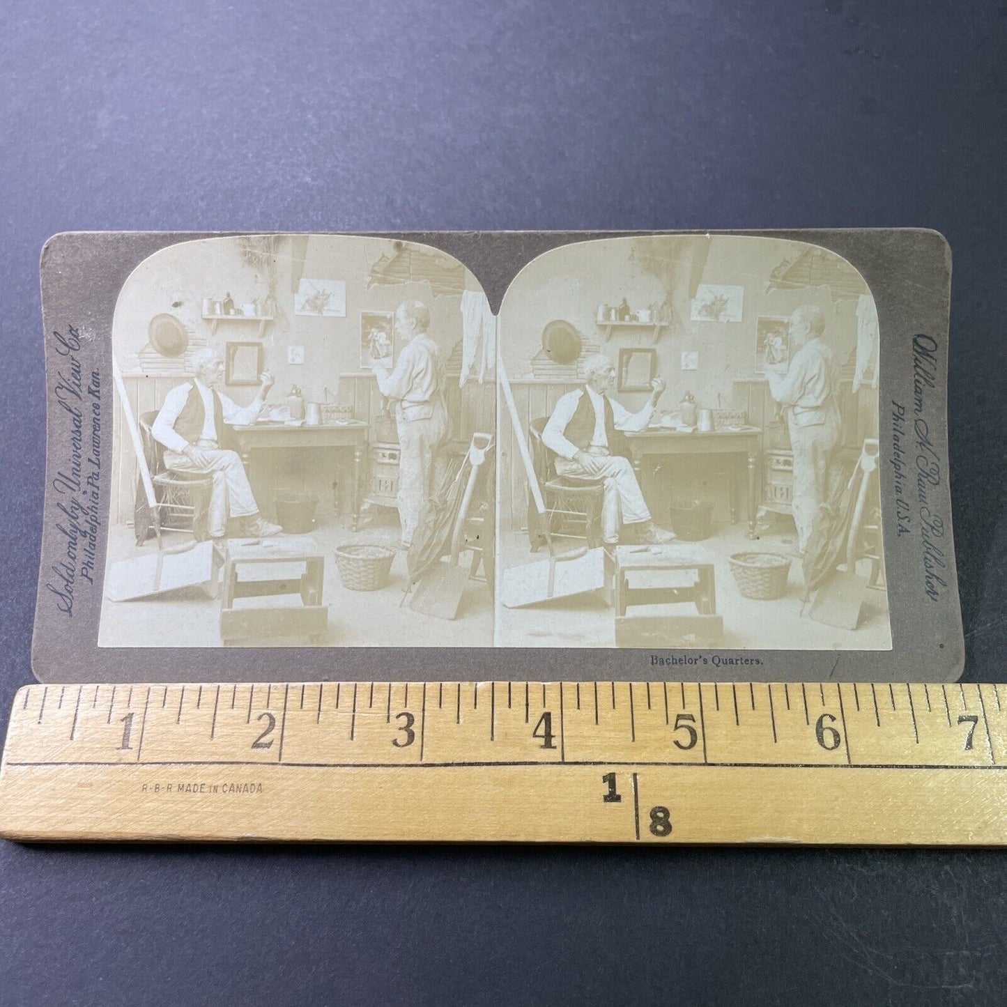 Antique 1890s Old Widowers Argue In Apartment Stereoview Photo Card P3399