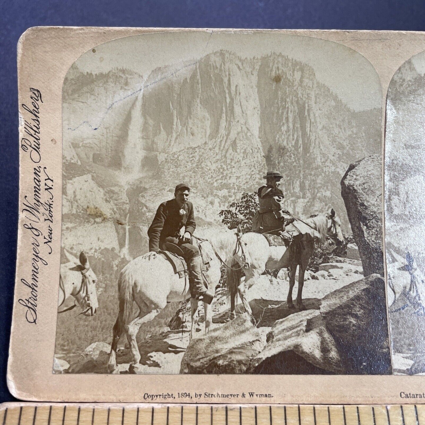 Antique 1894 Yosemite Falls On Horseback California Stereoview Photo Card P3577