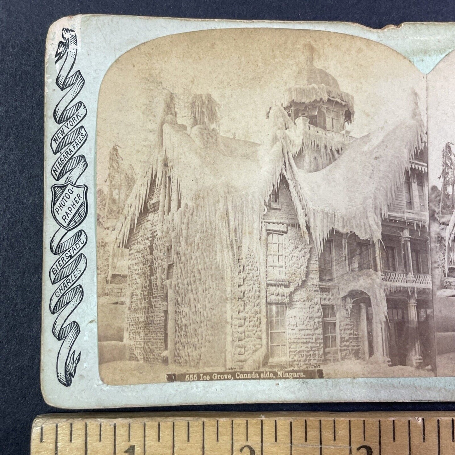 House Covered in Ice Stereoview Charles Bierstadt Antique c1870s Y1462