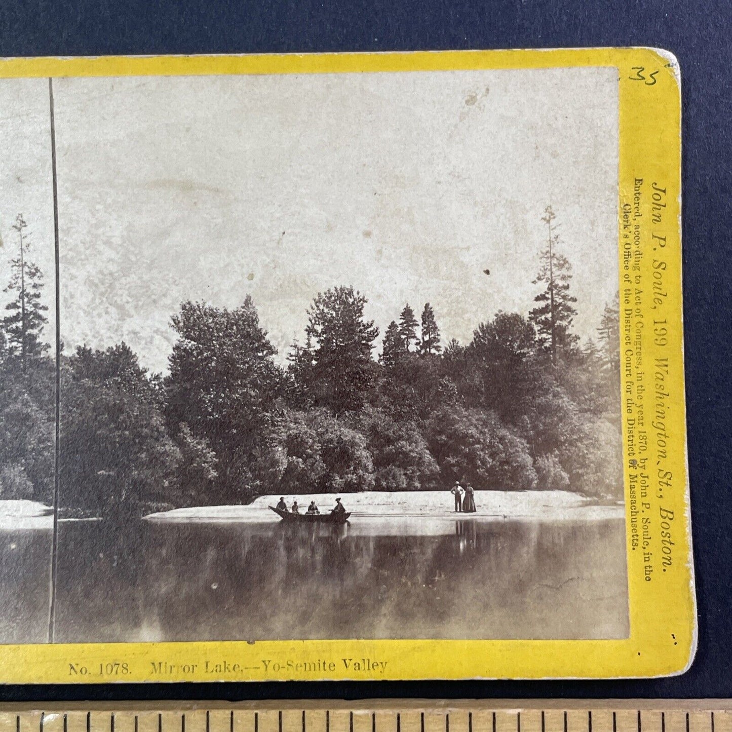 Boating on Mirror Lake Yosemite CA Stereoview J.P. Soule Antique c1870 Y027