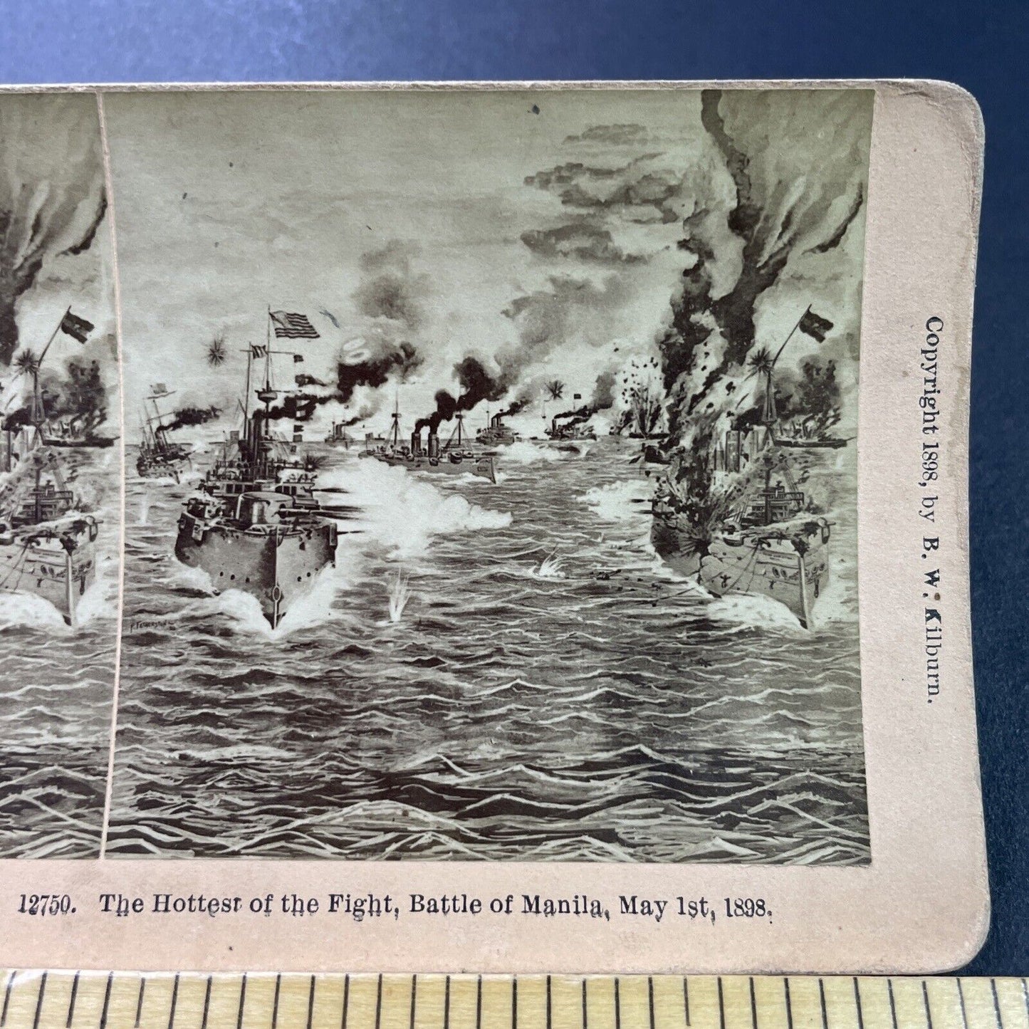 Antique 1898 US Navy Battle Of Manila Philippines Stereoview Photo Card P3913