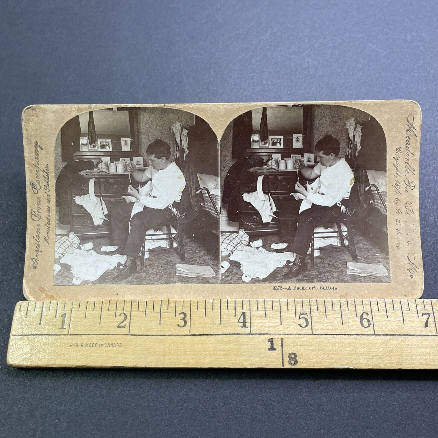 Antique 1896 Man Fixes Clothes After Brawl Fight Stereoview Photo Card V2855