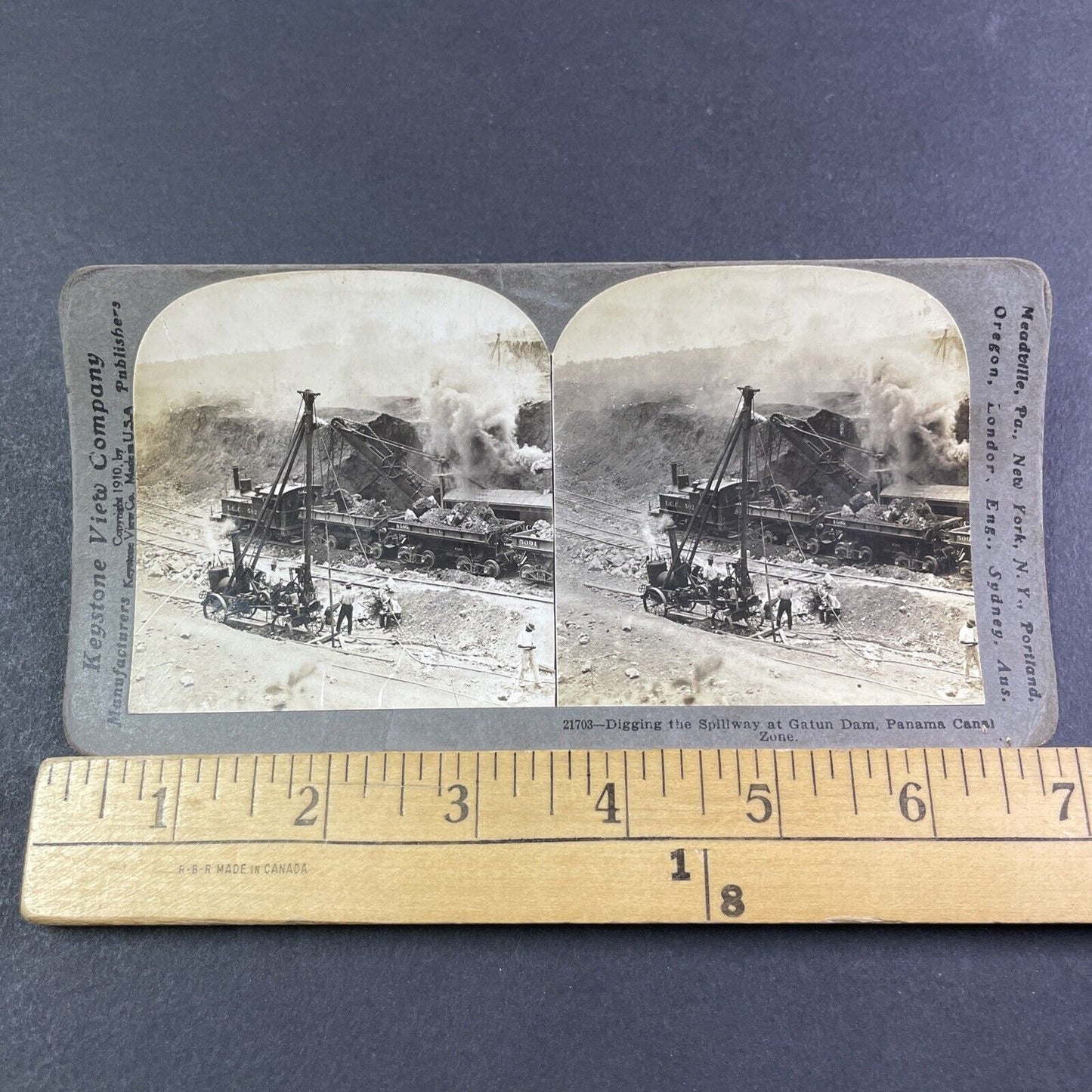 Primitive Steam Construction Excavator Stereoview Antique c1910 Y2813